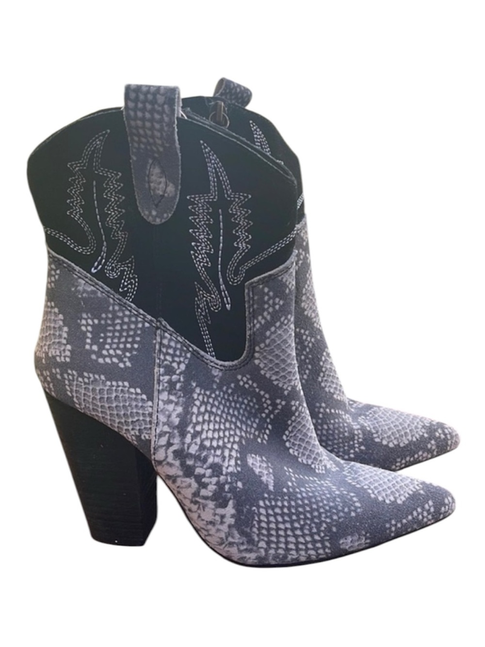 Dingo Snakeskin Western Suede Ankle Boots Black / Gray 6.5